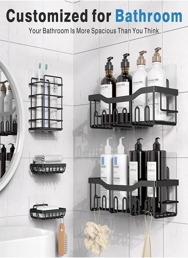 Haidue Shower Caddy 5 Pack, Adhesive Bathroom Organizer for Bathroom Storage Kitchen, No Drilling, Large Capacity, Rustproof Stainless Steel Bathroom Organizer Shelves for Inside Shower Rack  - Image 2