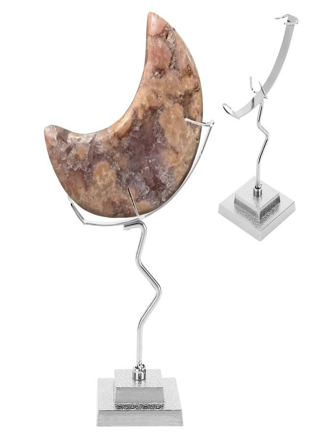 AHANDMAKER Crystal Ball Holder, Moon Shaped Small Crystal Display Stand Alloy Sphere Display Holder for Gemstones Geodes Mineral Agate Home Office Decor, 3.54x1.97x4.92 inch, Silver - Image 1
