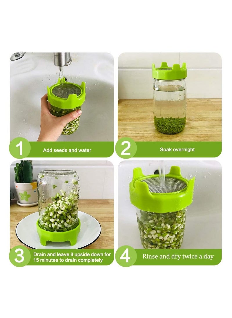 KASTWAVE - Sprouting lids, Plastic Sprout Lid with Stainless Steel Screen for Wide Mouth Jars, Germination Kit Sprouter Sprout Maker with Stand Water Tray - Image 1