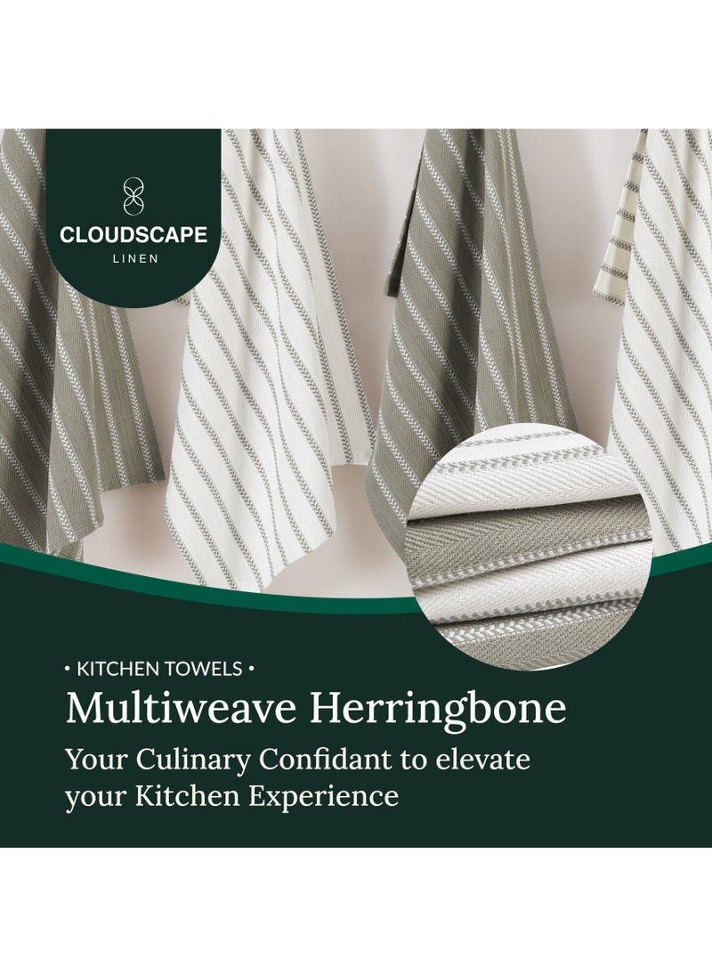 Cloud Scape Linen 100% Cotton Herringbone Kitchen Towels Set- Pack of 4, 18x 28 inches - Highly Absorbent and Quick Dry Dish Towels, Grey  - Image 2
