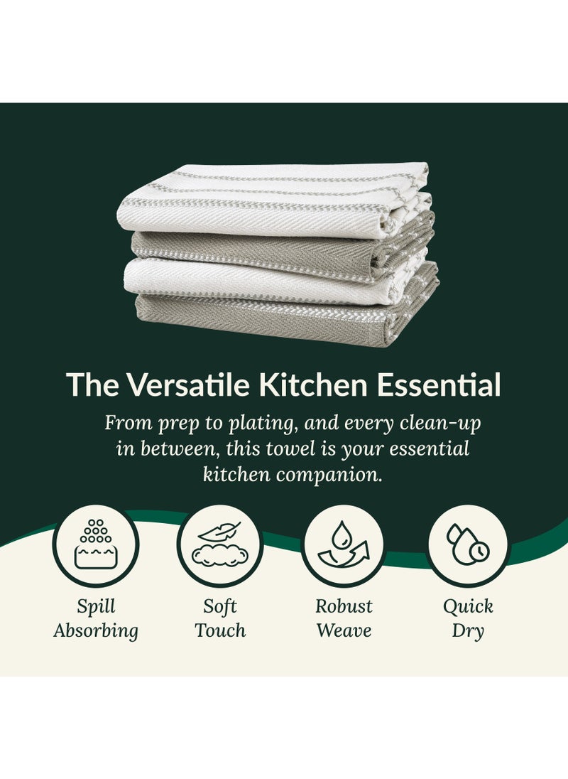 Cloud Scape Linen 100% Cotton Herringbone Kitchen Towels Set- Pack of 4, 18x 28 inches - Highly Absorbent and Quick Dry Dish Towels, Grey  - Image 3