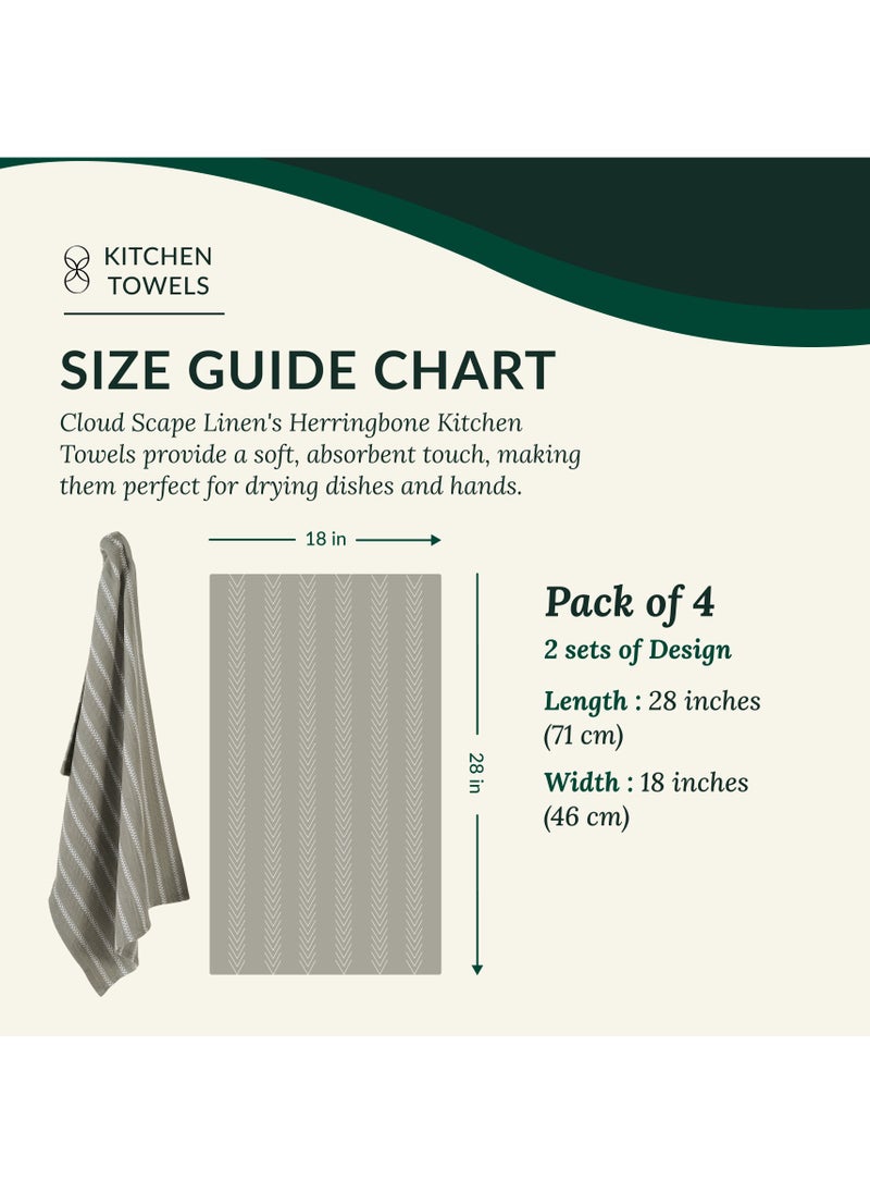 Cloud Scape Linen 100% Cotton Herringbone Kitchen Towels Set- Pack of 4, 18x 28 inches - Highly Absorbent and Quick Dry Dish Towels, Grey  - Image 5