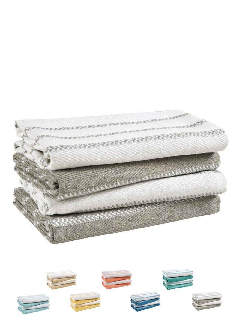 Cloud Scape Linen 100% Cotton Herringbone Kitchen Towels Set- Pack of 4, 18x 28 inches - Highly Absorbent and Quick Dry Dish Towels, Grey  - Image 1