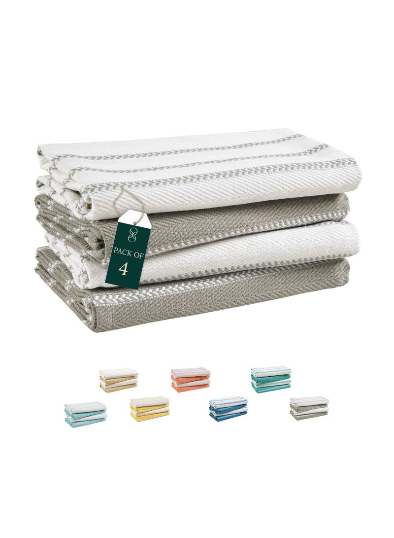 Cloud Scape Linen 100% Cotton Herringbone Kitchen Towels Set- Pack of 4, 18x 28 inches - Highly Absorbent and Quick Dry Dish Towels, Grey  - Image 1
