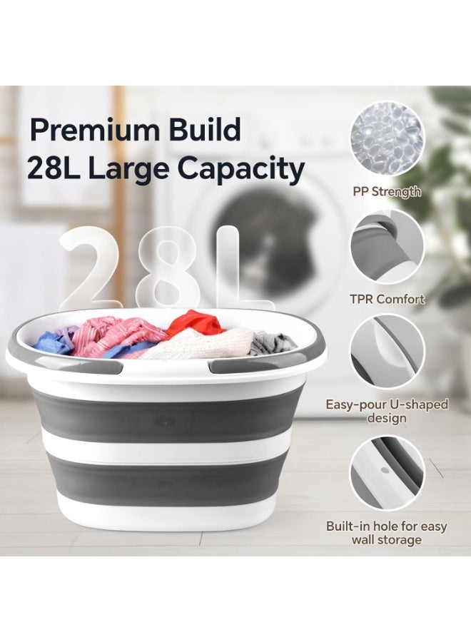 Baytion 28L Large foldable laundry basket, 7.46 gallon pop up storage container, Collapsible Laundry Basket with Handle, for sorting clothes, Dog Bathtub, storage bin - Image 3