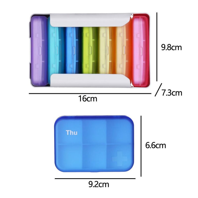 SHUNCHG 7 Piece Set Pill Organizer 6 Times a Day, Weekly Pill Case, Pill Organizer with Labels, Travel Pill Dispenser 7 Day with 42 Copartments for Medication/Vitamin/Fish Oil/Supplements - Rainbow Colors - Image 3