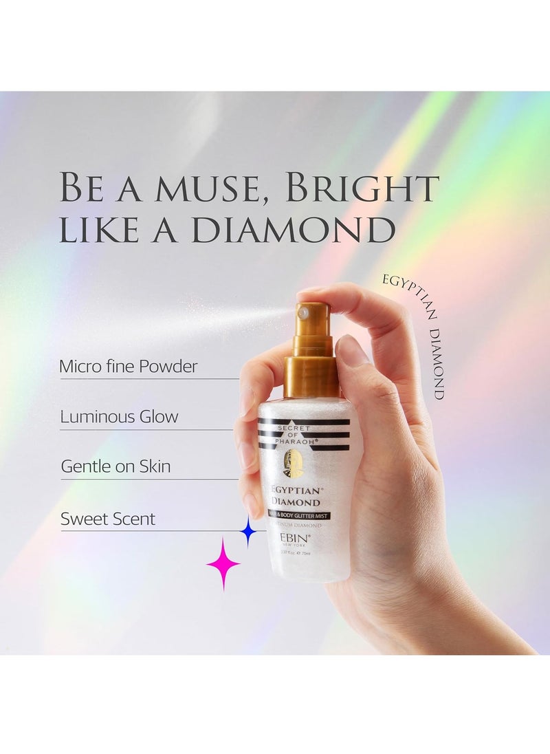 EBIN NEW YORK EBIN NEW YORK Egyptian Diamond Hair, Face & Body Glitter Mist - Platinum 2.37oz | Quick-Drying, Long-Lasting Shiny Spray for Clothes, Rave, Festival, Travel Essentials  - Image 2