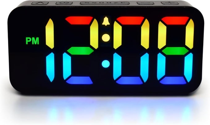 DIGITAL CLOCK FOR ADULTS WITH 2 RGB COLOR DISPLAY ALARM WITH ADJUSTABLE VOLUME LARGE SNOOZE BUTTON