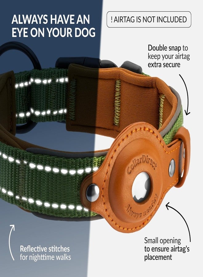 CollarDirect Airtag Dog Collar Reflective Nylon Neoprene Leather Holder for Apple Air Tag for Large, Medium, and Small Dogs (Green, S, 12-14.5 Inch) - Image 3