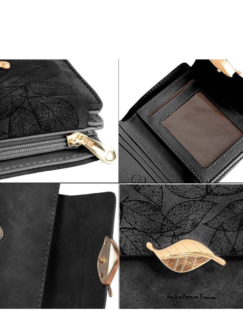 Excefore Small Womens Wallet, RFID Blocking Billfold, Leather Leaf Card Holde with Zipper Coin Pocket, Ladies Portable Purses, Girls Short Bifold Wallet Gifts  - Image 5
