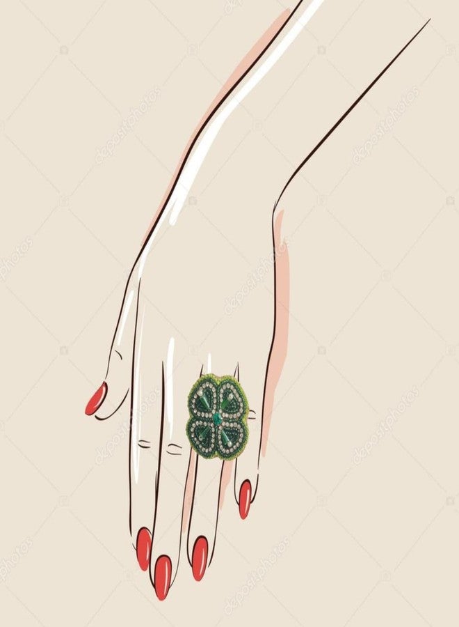 Abeo india Handmade Beaded Clover Ring, Green and Yellow Crystal Embellished - Image 3