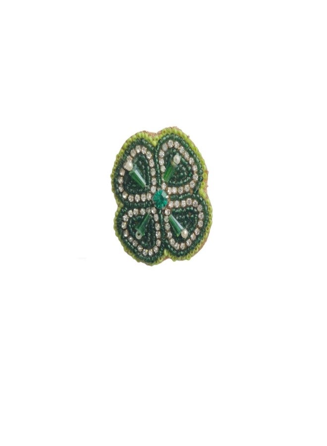 Abeo india Handmade Beaded Clover Ring, Green and Yellow Crystal Embellished - Image 1