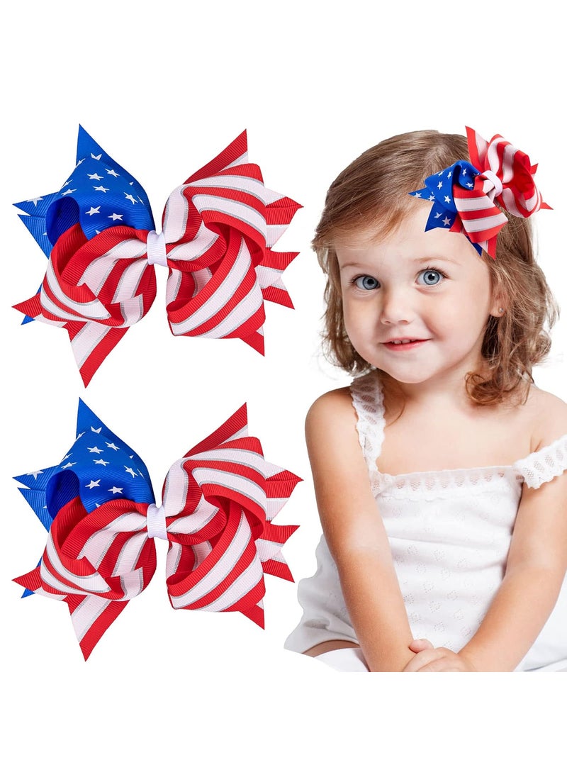 Whaline Whaline Jumbo 4th of July Bow Hair Clips 59inch American Flag Barrette Hair Bow Patriotic Stars and Stripes Hairgrips Baby Girls Women Hair Accessories for Independence Day Memorial Day 2Pcs 