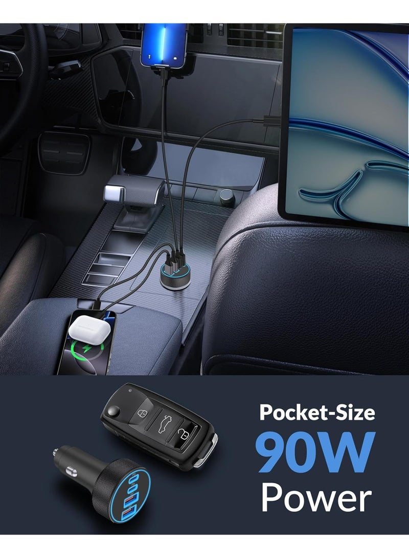 TUNKE 4-in-1 Aluminum Alloy Super Fast Car Charger, Dual PD 30W + Dual QC3.0 USB Ports, Cigarette Lighter Adapter for iPhone, Samsung, Xiaomi, Huawei and All Android Phones - Image 4