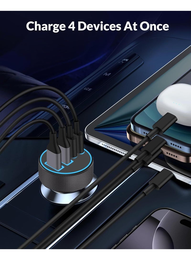TUNKE 4-in-1 Aluminum Alloy Super Fast Car Charger, Dual PD 30W + Dual QC3.0 USB Ports, Cigarette Lighter Adapter for iPhone, Samsung, Xiaomi, Huawei and All Android Phones - Image 3