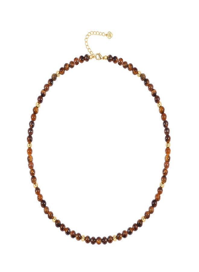 PEARLADA Tiger Eye Beaded Choker, Healing Crystal Necklace for Women, 18k Gold Plated Bead Charm Necklace - Image 1