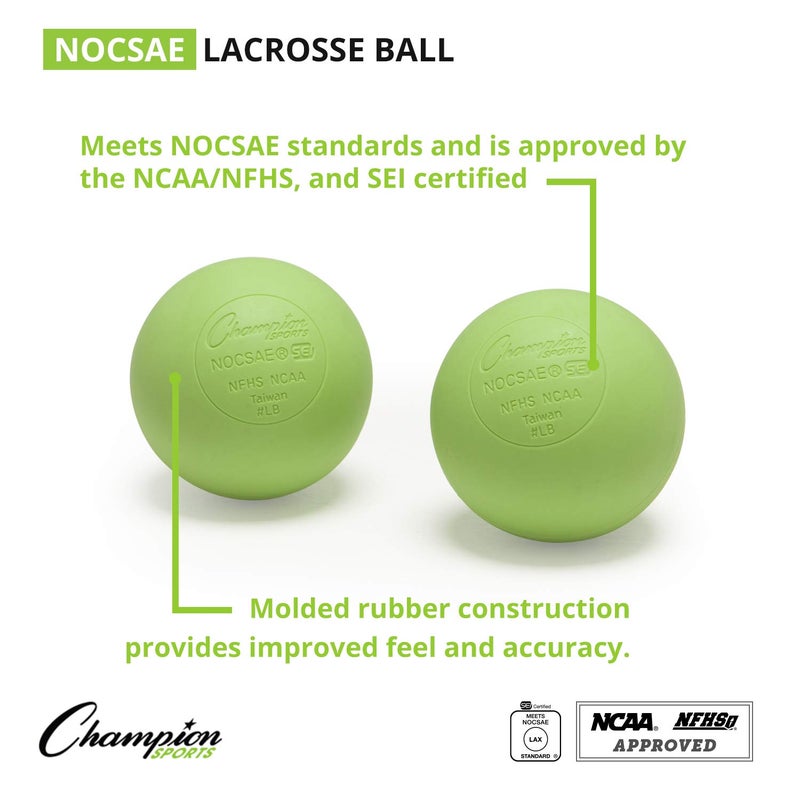 Champion Sports Colored Lacrosse Balls: Green Official Size Sporting Goods Equipment for Professional, College & Grade School Games, Practices & Recreation - NCAA, NFHS and SEI Certified - 1 Pack - Image 2