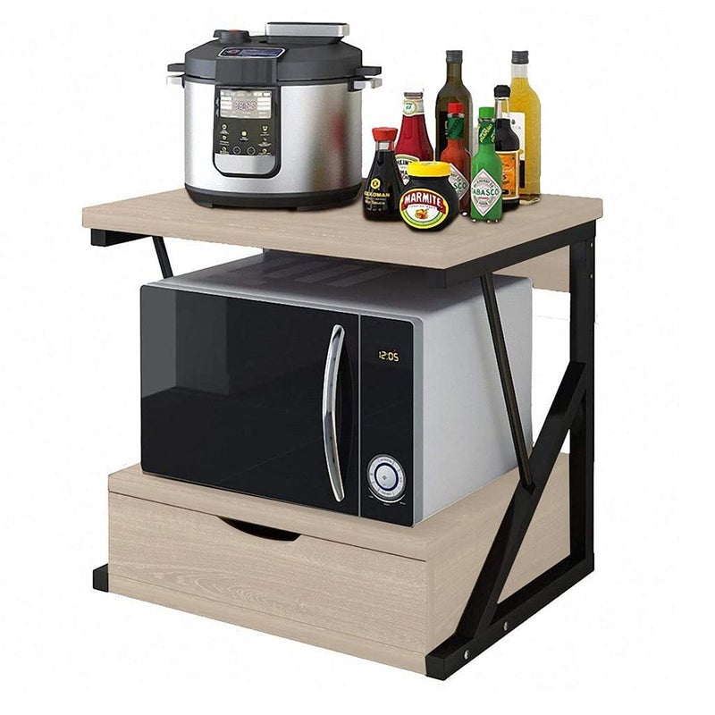 INDIAN DECOR INDIAN DECOR 35100 Kitchen Shelves Durable 2 Tier Wooden Storage Rack Microwave Rack Shelf Kitchen Counter and Cabinet Shelf Wooden Shelving for Organize Cooking Utensils Black 76555374  - Image 1