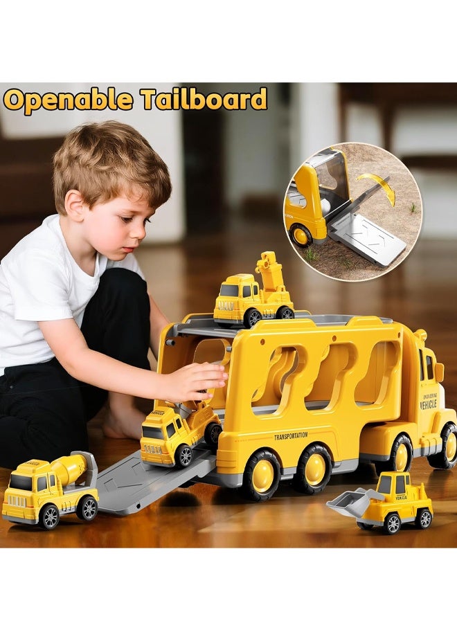 ألعاب شاحنات البناء للأولاد من عمر 2 إلى 4 سنوات - شاحنة نقل 5 في 1 للأطفال الصغار من عمر 2 إلى 4 سنوات مع رافعة وخلاط وجرافة دفع وحفارة، ألعاب سيارات هدية عيد ميلاد - Image 3