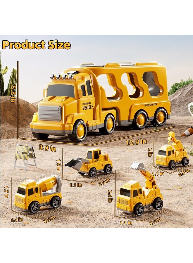ألعاب شاحنات البناء للأولاد من عمر 2 إلى 4 سنوات - شاحنة نقل 5 في 1 للأطفال الصغار من عمر 2 إلى 4 سنوات مع رافعة وخلاط وجرافة دفع وحفارة، ألعاب سيارات هدية عيد ميلاد - Image 2