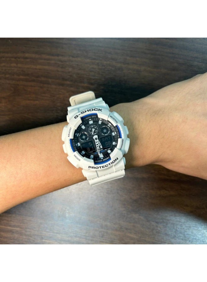 كاسيو ساعة كاسيو جي-شوك GA-100B-7ADR للرجال بعرض تناظري ورقمي، مقاومة للصدمات والمغناطيسية ومقاومة للماء حتى 200 متر، بسوار راتينج أبيض - Image 5