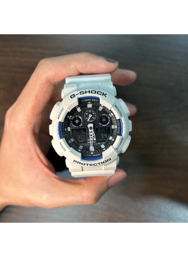 كاسيو ساعة كاسيو جي-شوك GA-100B-7ADR للرجال بعرض تناظري ورقمي، مقاومة للصدمات والمغناطيسية ومقاومة للماء حتى 200 متر، بسوار راتينج أبيض - Image 2