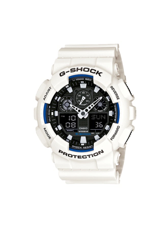 كاسيو ساعة كاسيو جي-شوك GA-100B-7ADR للرجال بعرض تناظري ورقمي، مقاومة للصدمات والمغناطيسية ومقاومة للماء حتى 200 متر، بسوار راتينج أبيض - Image 1