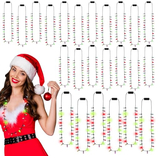 Remuuly 24 Pcs Christmas Light Necklace Bright Light up Bulb Necklace Christmas Jewelry LED Mini Bulbs for Women Men Ugly Party Favors Birthday Xmas Accessories - Image 1