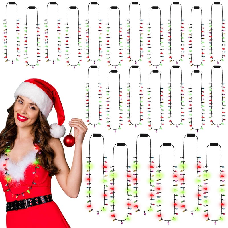 Remuuly 24 Pcs Christmas Light Necklace Bright Light up Bulb Necklace Christmas Jewelry LED Mini Bulbs for Women Men Ugly Party Favors Birthday Xmas Accessories - Image 2