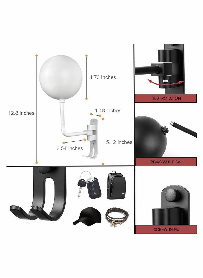 Excefore - Motorcycle Helmet Rack, 180° Rotation Metal Helmet Holder Wall Mount, Helmet Holder Bike with 2 Hooks Helmet Hanger for Motorcycle Bike Coats, Caps, Baseballs, Rugby Helmet - Image 1