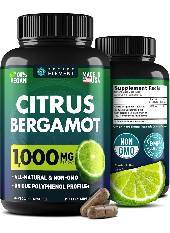 SECRET ELEMENT Citrus Bergamot Extract 1000Mg - Citrus Bergamot Supplement For Heart, Immune System Support, And Healthy Aging - Pure, Vegan Bergamot Capsules - Image 1