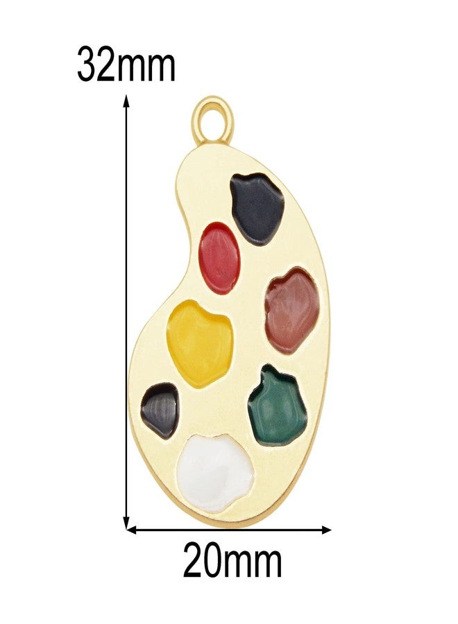 JJGQAZ 20 Pieces Assorted Gold Tone Enamel Paint Tray Palettes and Brushes Charms Pendant for Jewelry Making Necklace Bracelet - Image 2