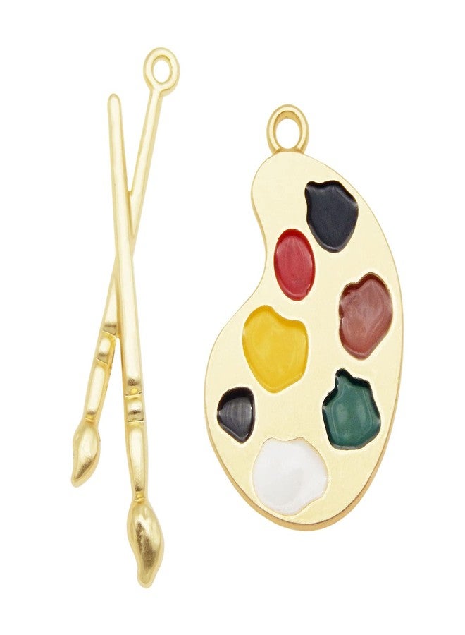 JJGQAZ 20 Pieces Assorted Gold Tone Enamel Paint Tray Palettes and Brushes Charms Pendant for Jewelry Making Necklace Bracelet - Image 1