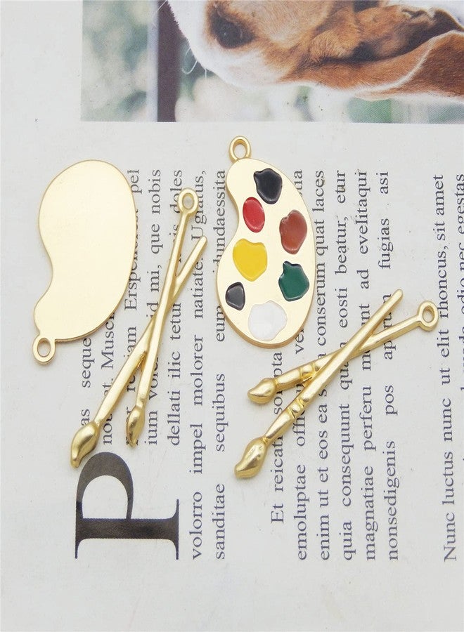 JJGQAZ 20 Pieces Assorted Gold Tone Enamel Paint Tray Palettes and Brushes Charms Pendant for Jewelry Making Necklace Bracelet - Image 4