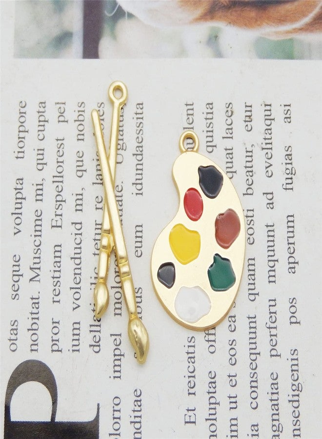 JJGQAZ 20 Pieces Assorted Gold Tone Enamel Paint Tray Palettes and Brushes Charms Pendant for Jewelry Making Necklace Bracelet - Image 5