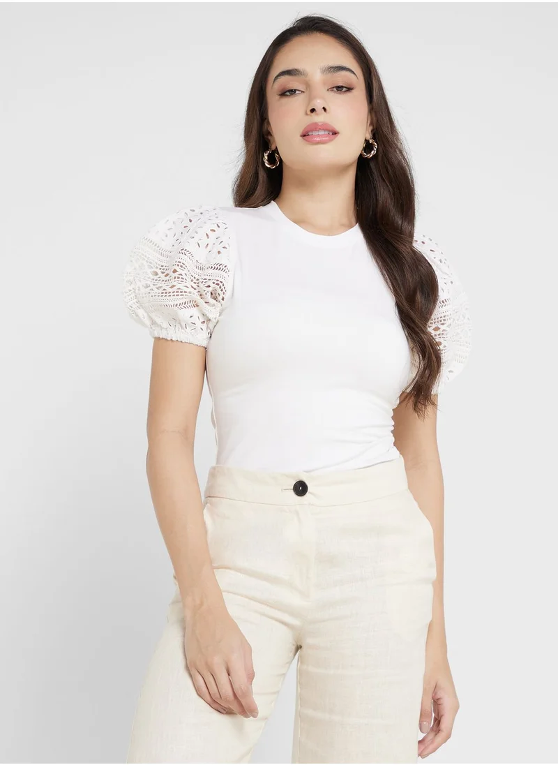 French Connection Crew Neck Puff Sleeve Top