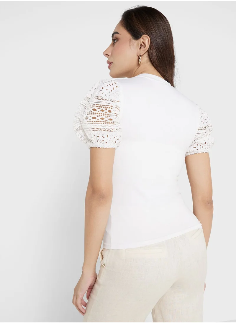 French Connection Crew Neck Puff Sleeve Top