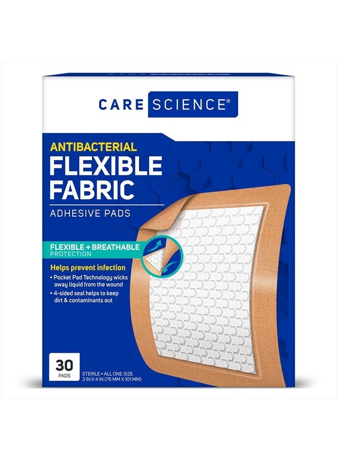 Care Science Fabric Adhesive Pad Bandages, 3x4 inches Extra Large Flexible Non-Stick Strip, Helps Prevent Infection, Breathable Protection, for First Aid & Wound Care, 30 Count - Image 1