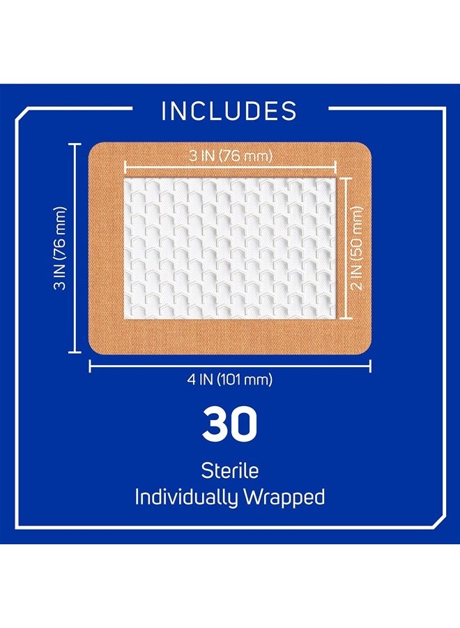 Care Science Fabric Adhesive Pad Bandages, 3x4 inches Extra Large Flexible Non-Stick Strip, Helps Prevent Infection, Breathable Protection, for First Aid & Wound Care, 30 Count - Image 2