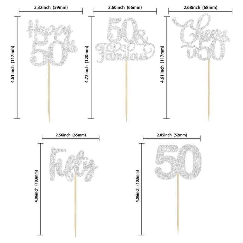 Ephlyn 30 Pack Happy 50th Birthday Cupcake Toppers Silver Glitter Fifty Cheers to 50 Years Old Birthday Cupcake Picks for 50th Birthday Anniversary Party Cake Decorations Supplies - Image 2