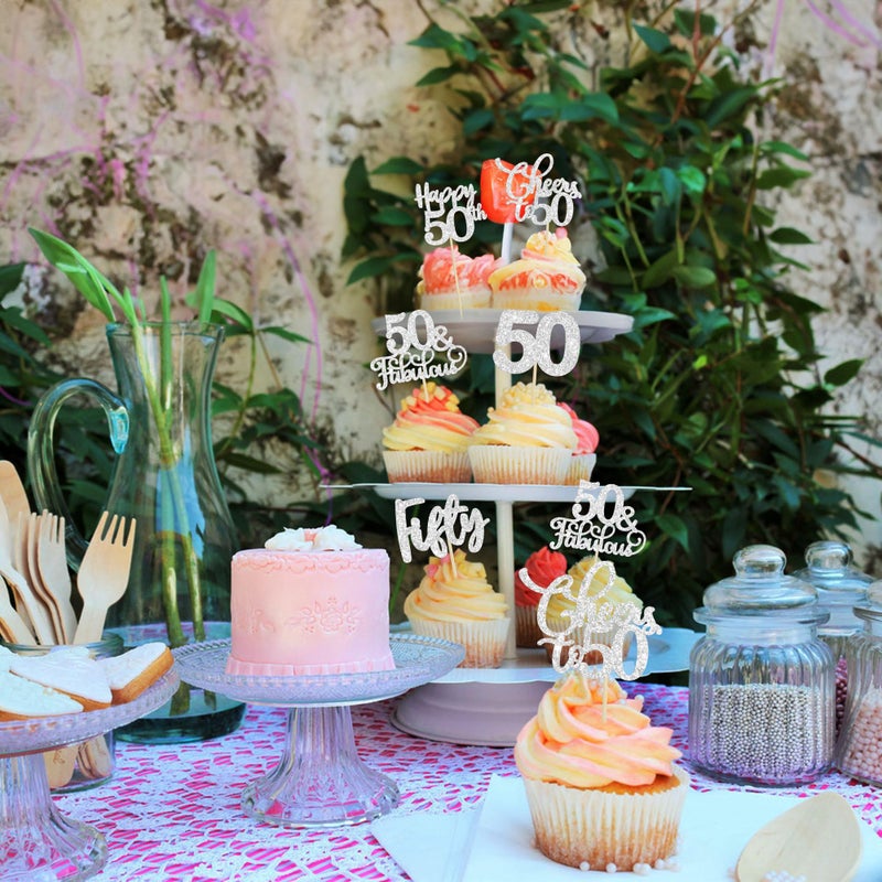 Ephlyn 30 Pack Happy 50th Birthday Cupcake Toppers Silver Glitter Fifty Cheers to 50 Years Old Birthday Cupcake Picks for 50th Birthday Anniversary Party Cake Decorations Supplies - Image 4