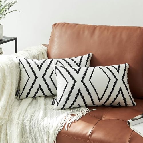 Nestinco Set of 2 White Lumbar Pillow Covers 12 x 20 inches Boho Aztec Polyester Blend Decorative Throw Pillow Covers for Sofa Couch Bed Decor - Image 1