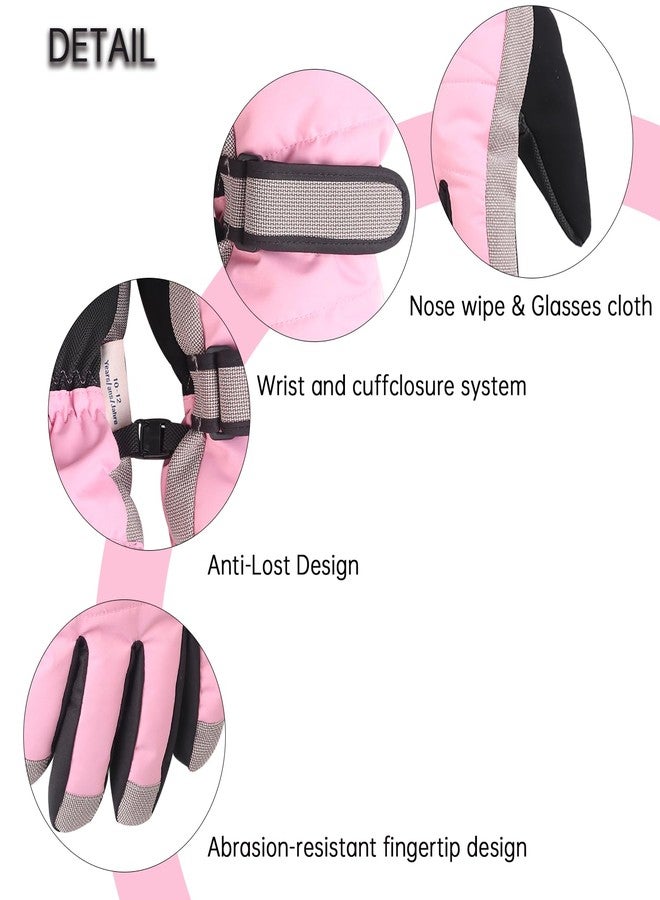 XTACER Kids Ski Snow Gloves Snowboard Winter Warm Cold Weather Gloves for Boys Girls Children (Long Cuff -Pink, 4-6 Years) - Image 5