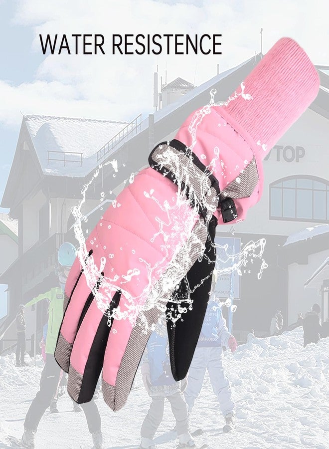 XTACER Kids Ski Snow Gloves Snowboard Winter Warm Cold Weather Gloves for Boys Girls Children (Long Cuff -Pink, 4-6 Years) - Image 3