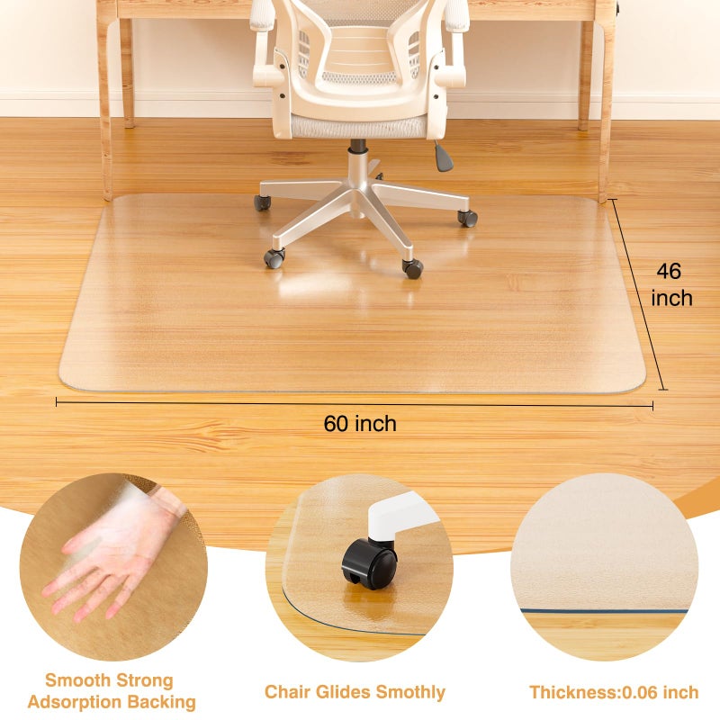 KIOORE Office Chair Mat for Hardwood Floor, 46" x 60" Clear Plastic Desk Floor Protector, Heavy Duty Non-Slip Chair Mat for Rolling or Gaming Chairs, Durable Computer Mat for Home Office - Image 2