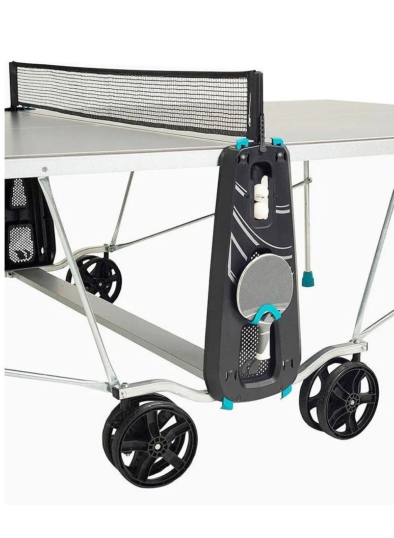 CORNILLEAU 100X Sport Outdoor Table Tennis Table Grey| 4Mm Resin Laminate, Anti-Glare Softmat, Push Lock System, Fixed Net With Tension Adjustment, Oversized Wheels, Side Panel Storage & Wheelchair Accessible - Image 3