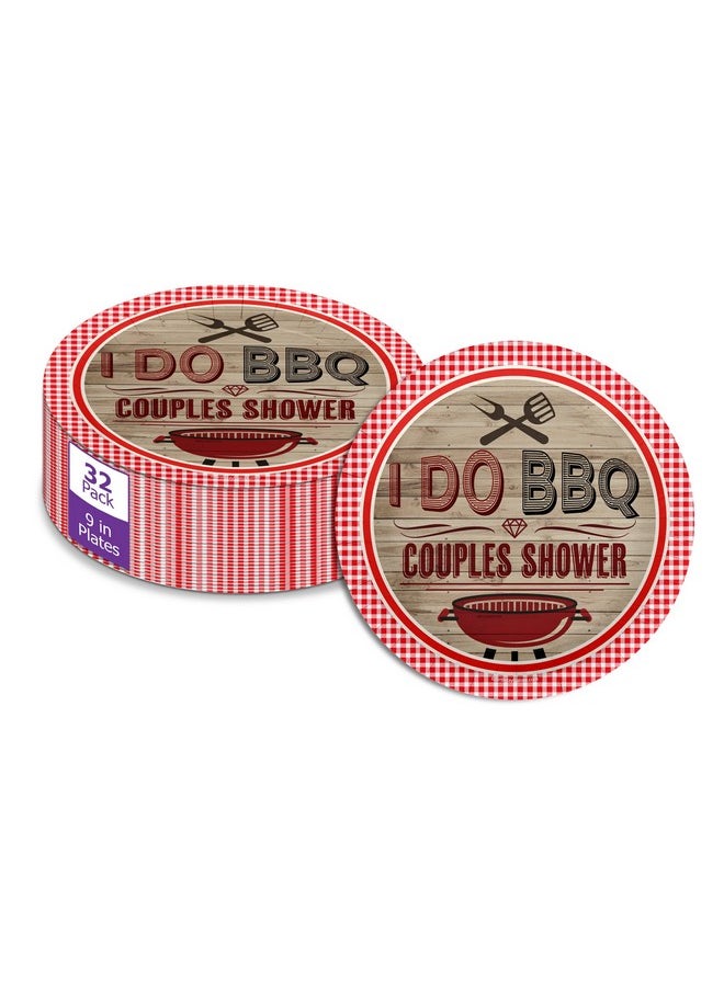 Birthday Galore Birthday Galore I Do BBQ Red Gingham Party Supplies - Couples Shower BBQ Large Plates - Bachelorette Bachelor Party Plates - 32 Piece Large 9" Paper Plates  - Image 1