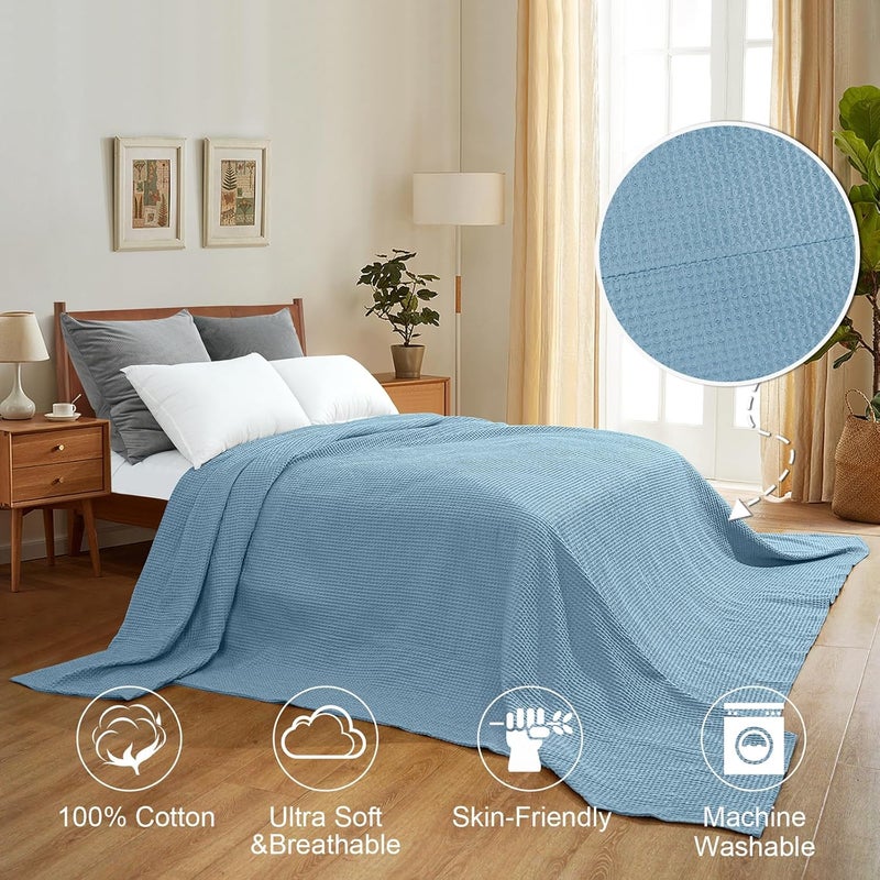 PHF 100% Cotton Waffle Weave Blanket Oversized King Size 120"x 120"- Lightweight Washed Soft Breathable - 10'x 10' Huge Extra Large Big for Couch Bed Sofa - Aesthetic Home Decoration Gift - Dusty Blue - Image 2