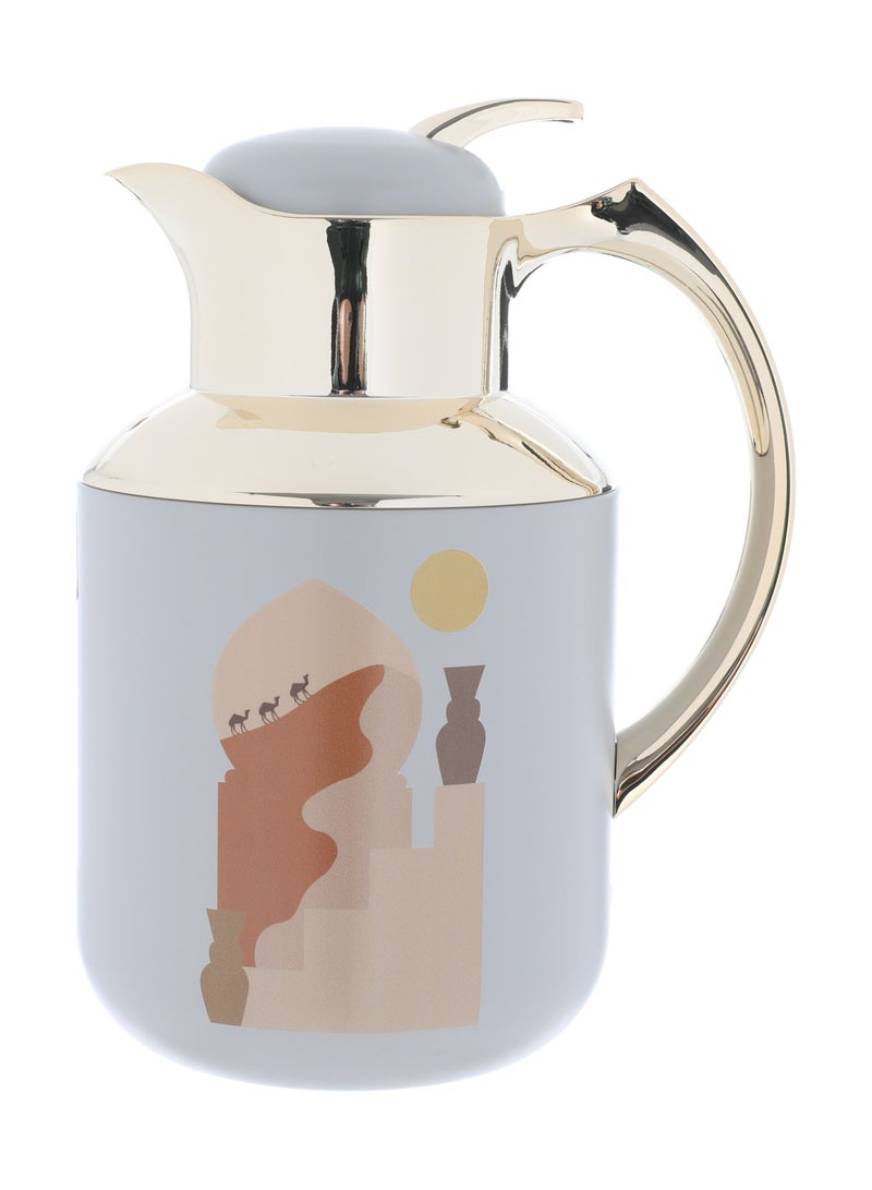 Alsaif Gallery Al Saif Gallery Florya Pro thermos set, 0.5/1 liter, 2 pieces, thermal glass inner shell, steel outer shell - gray with gold - Image 2