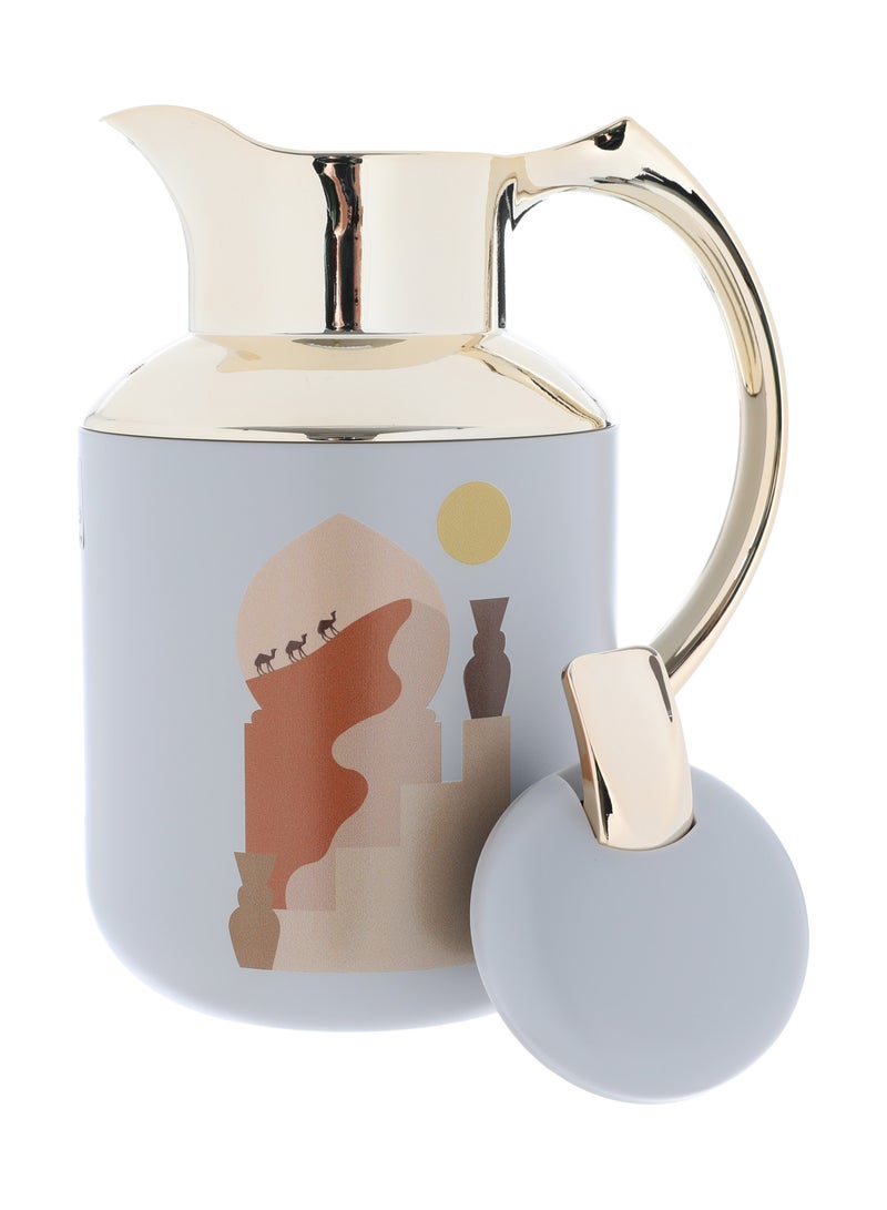 Alsaif Gallery Al Saif Gallery Florya Pro thermos set, 0.5/1 liter, 2 pieces, thermal glass inner shell, steel outer shell - gray with gold - Image 3